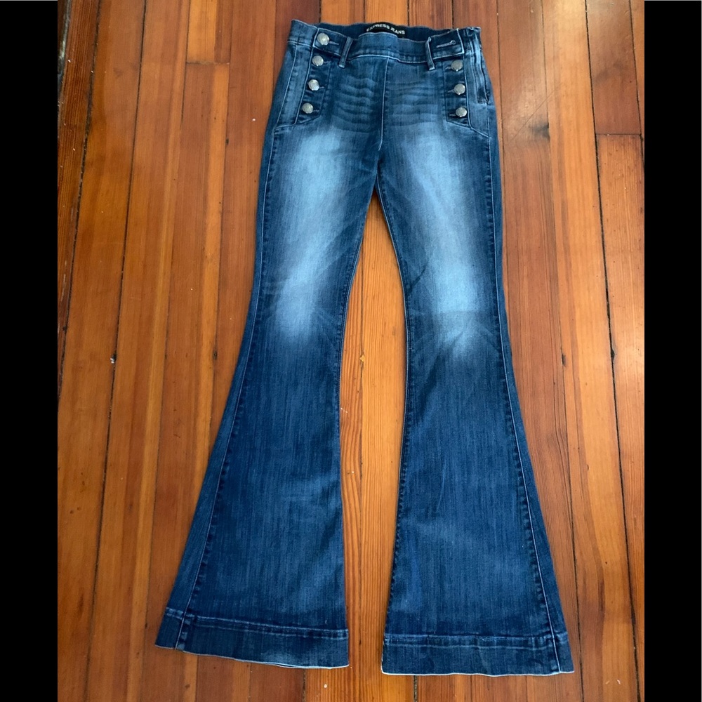 Express | four button front flare jeans, size 8